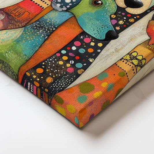 Four Colorful Hounds Canvas Painting for Kids’ Room & Pet-Lovers’ Den