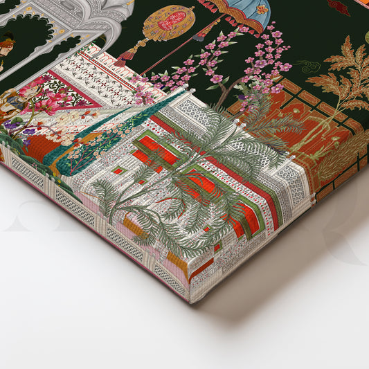 Exquisite Mughal Garden Scene Painting - Detailed Indian Art Print