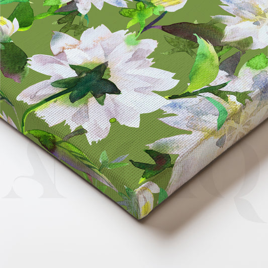 Delicate White Blossoms on Lush Green Canvas