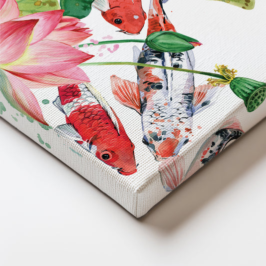Dance of Fish and Blooms in the Pond Canvas Wall Painting