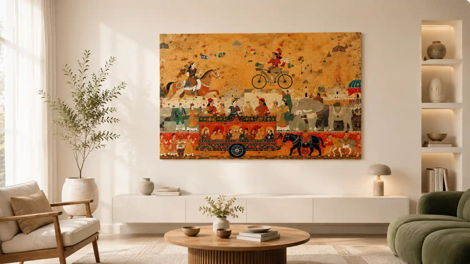Kalighat artwork Online in india displayed as the main framed artwork on the wall