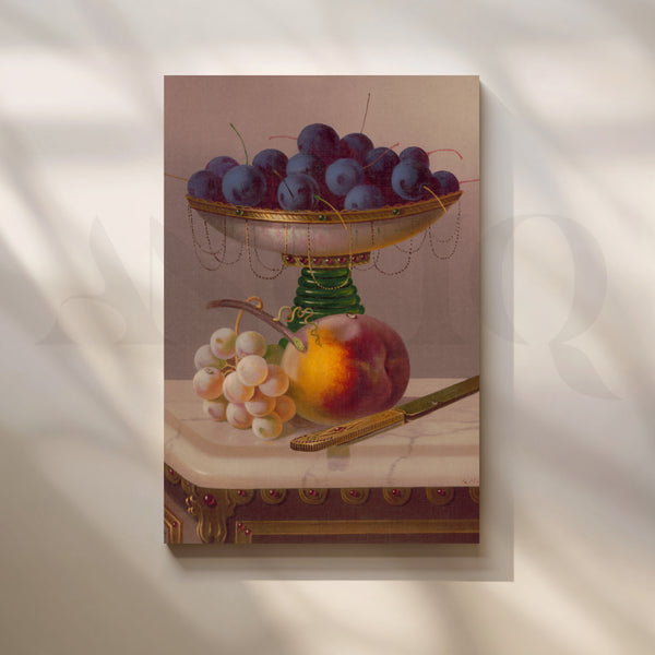Grapes and Peach Still Life Canvas Artwork