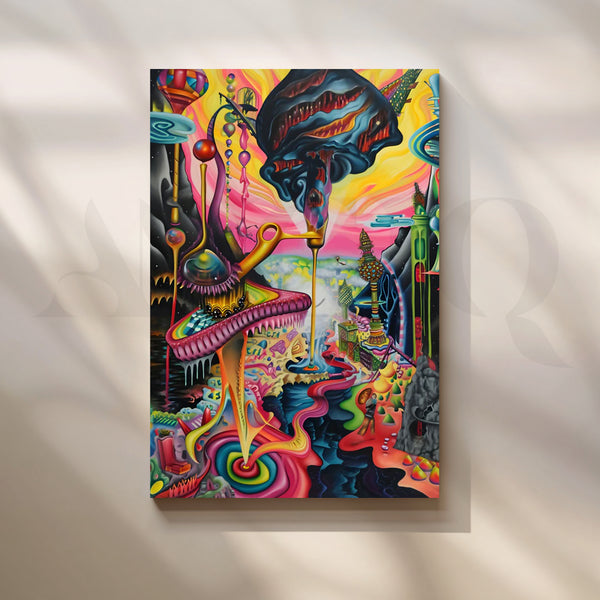 Neon Myco City Canvas Painting for Creative Studio or Gaming Room