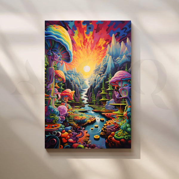 Psychedelic Sunrise Valley Canvas Painting for Living Room