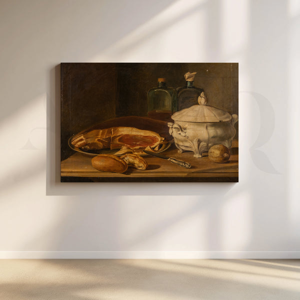 Still Life with Ham and Pottery Canvas Artwork
