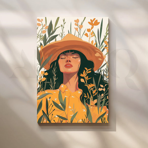 Sunlit Wildflower Girl Canvas Painting for Boho Bedroom