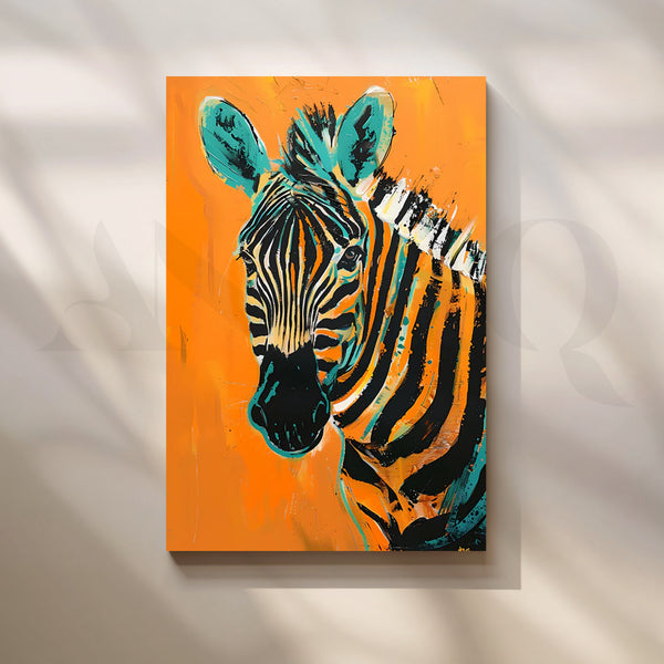 Bold Zebra on Tangerine Canvas Pop Art