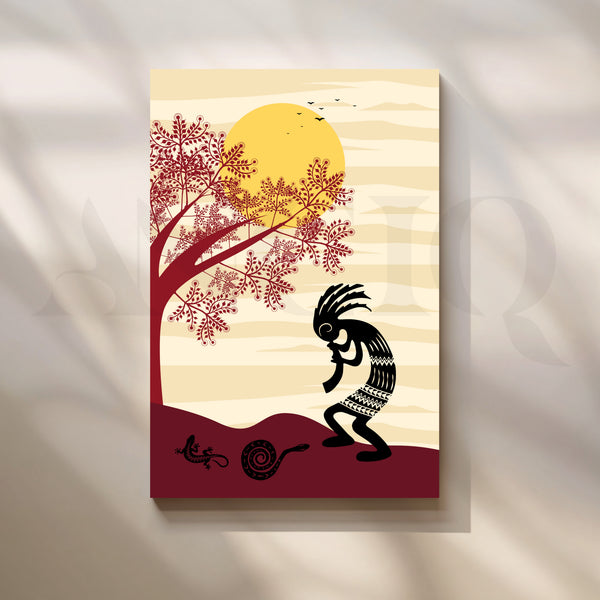 Tribal Flute Under the Sun Canvas Painting for Living Room