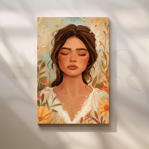Golden Meadow Muse Canvas Painting for Serene Bedrooms