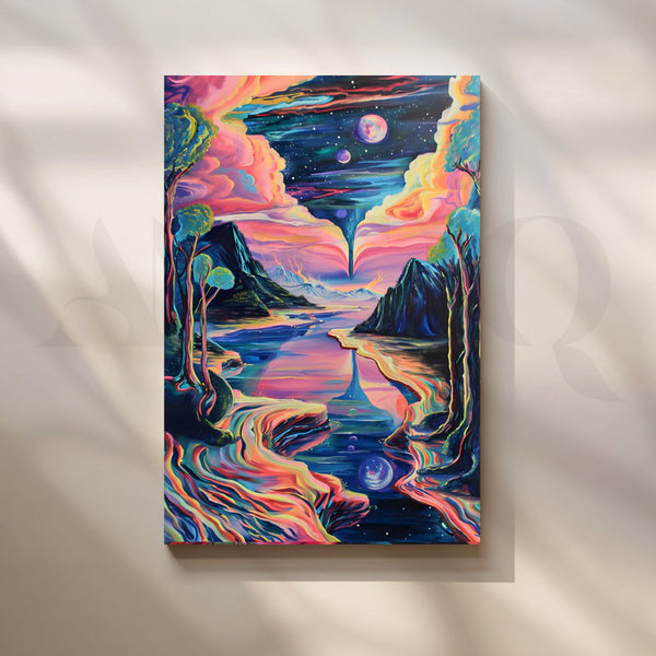 Starlit Portal Lake Canvas Painting for Bedroom