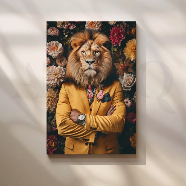 Golden Executive Lion Canvas Painting for Office or Den