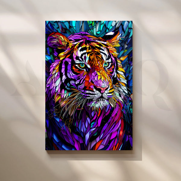 Prismatic Tiger Mosaic Canvas Painting for Contemporary Office