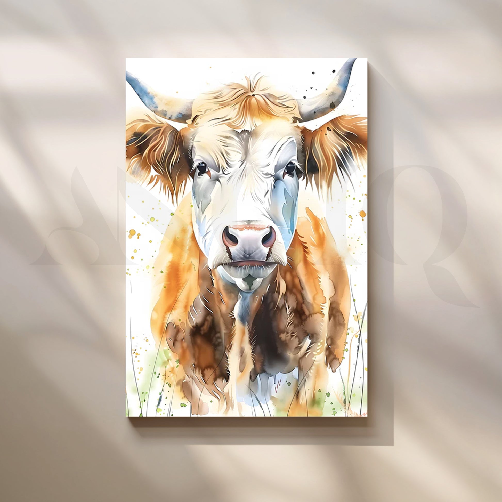 Gentle Highland Cow Canvas Painting for Farmhouse Kitchen