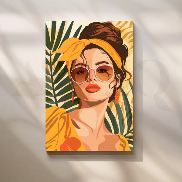Sunlit Palm Muse Canvas Painting for Contemporary Living Room