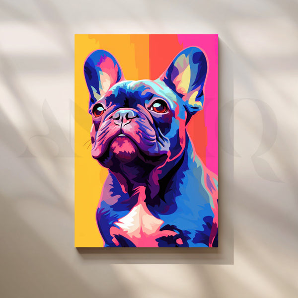 Neon Frenchie Pop Canvas Painting for Game Room or Teen Bedroom