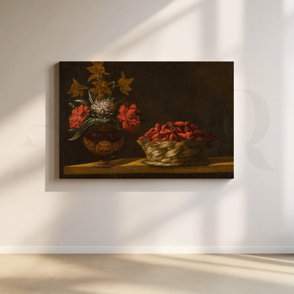 Basket of Strawberries and Flowers Canvas Artwork
