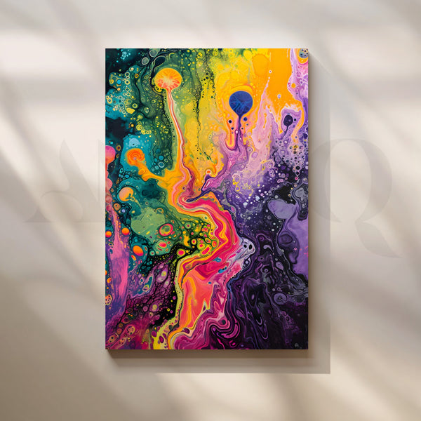 Neon Nebula Pour Canvas Painting for Modern Living Room