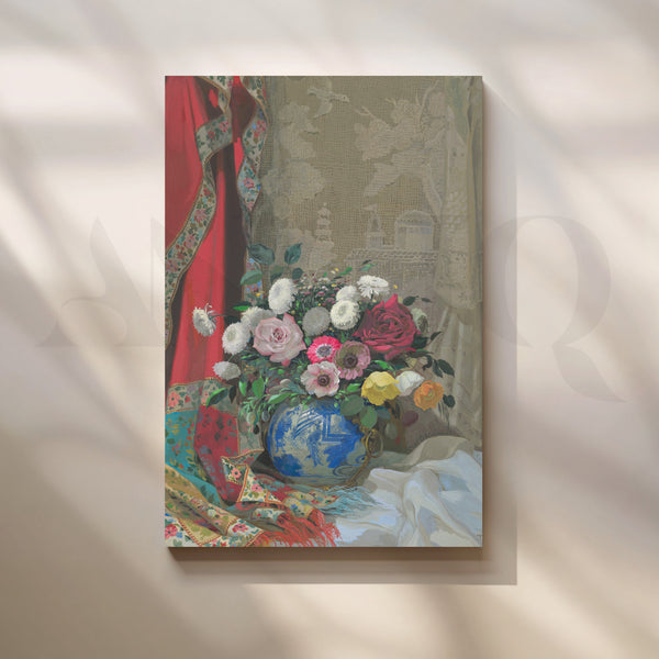 Floral Elegance in Blue Vase Canvas Artwork