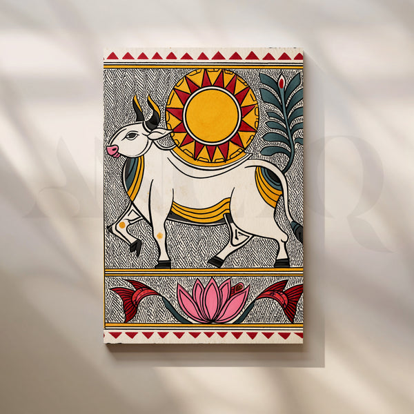 Madhubani Sacred Bull Canvas Artwork