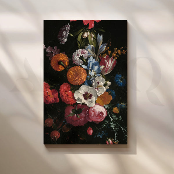 Floral Symphony on Black Canvas Artwork