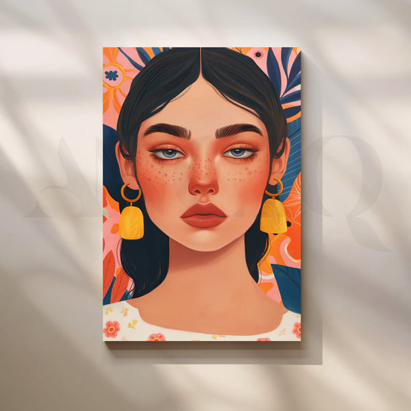 Golden Bloom Earrings Canvas Painting for Bedroom Vanity Wall