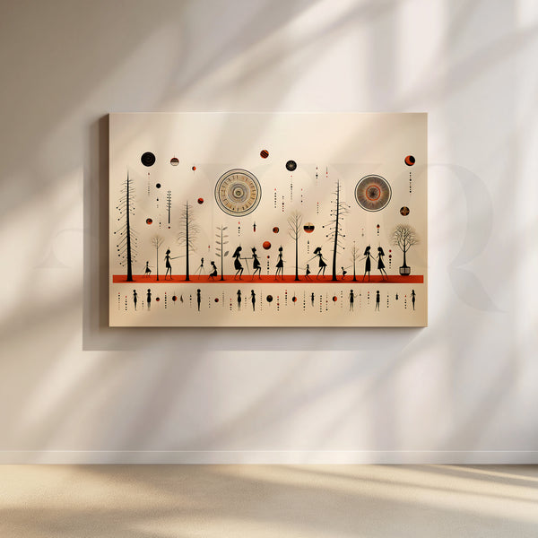 Celestial Lineage Warli Canvas Artwork