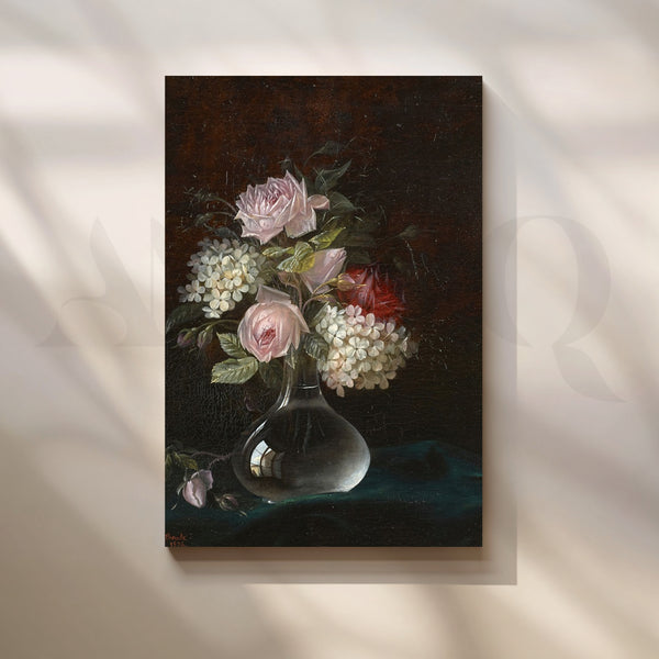 Blush Roses in Glass Vase Canvas Artwork