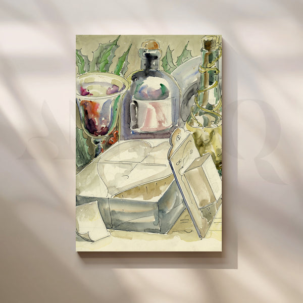 Wine Bottles and Silverware Canvas Artwork