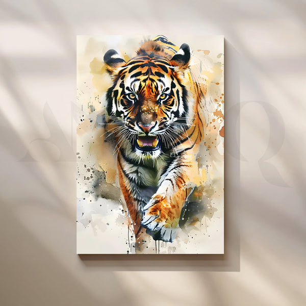 Wild Tiger Charge Canvas Painting for Living Room