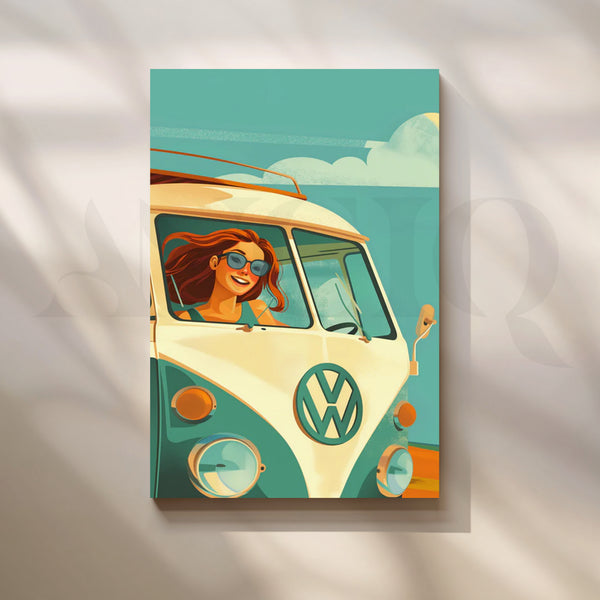Surf Van Daydream Canvas Painting for Beach House Entry
