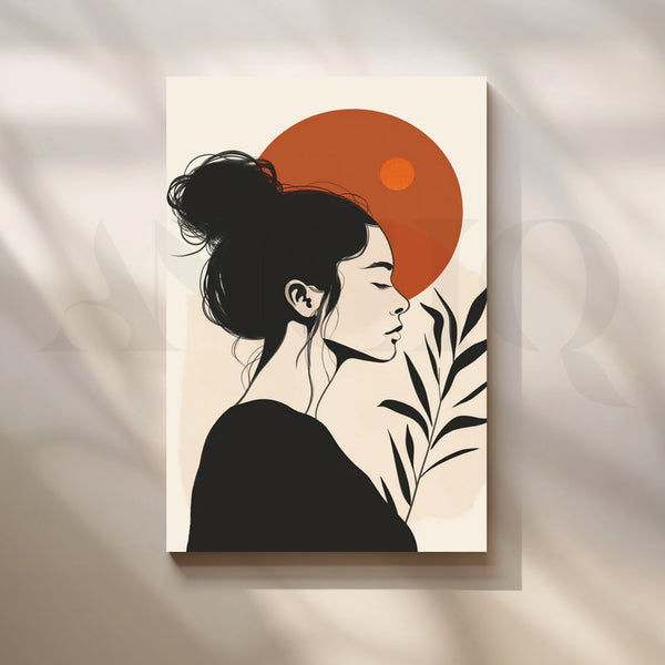Terracotta Moon Muse Canvas Painting for Staircase