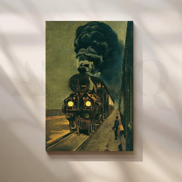 Steam Train at Dusk Canvas Artwork
