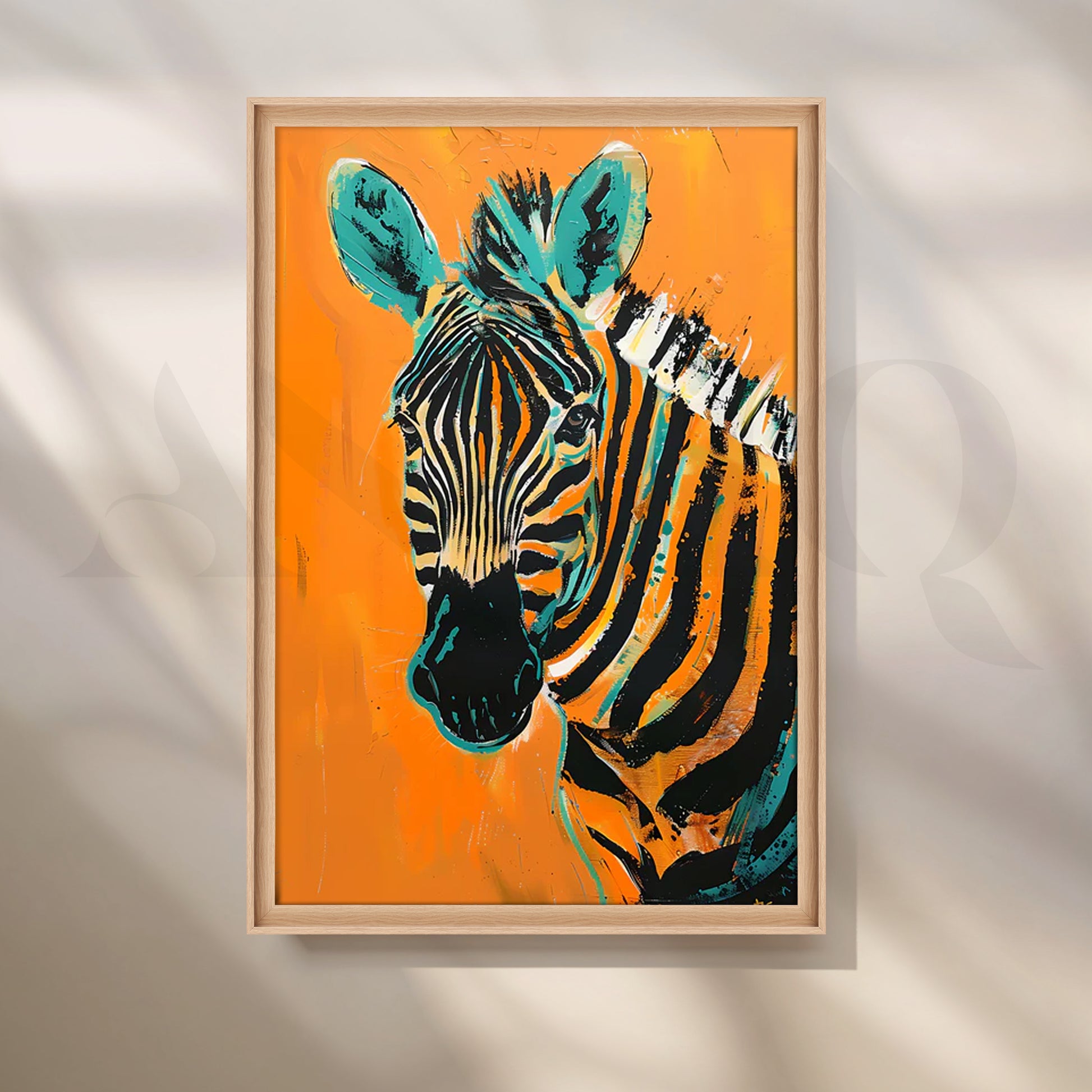 Bold Zebra on Tangerine Canvas Painting for Modern Living Room for Living Room