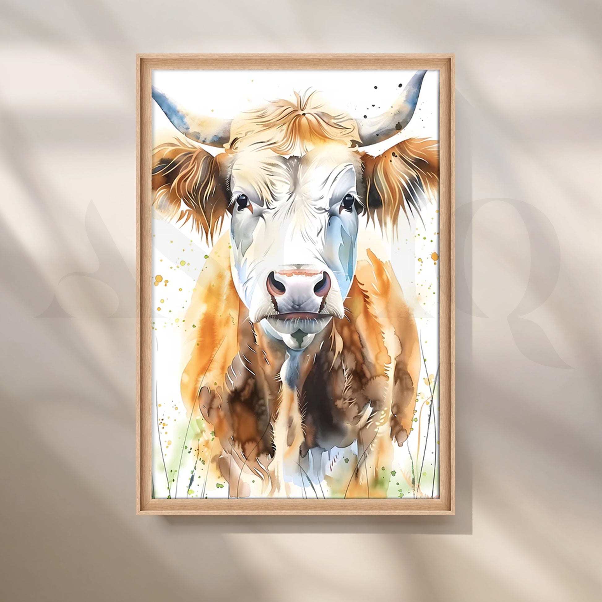 Gentle Highland Cow Canvas Painting for Farmhouse Kitchen