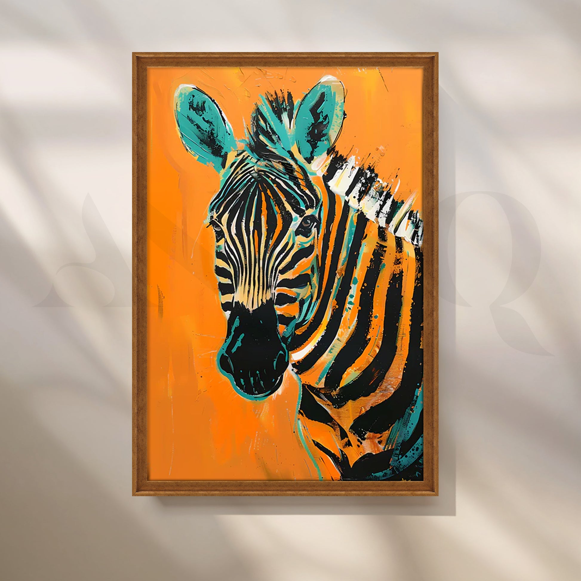 Bold Zebra on Tangerine Canvas Painting for Modern Living Room for Living Room