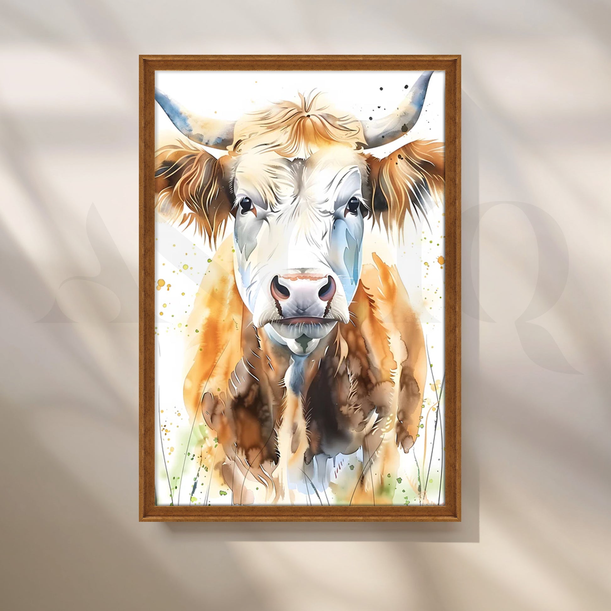 Gentle Highland Cow Canvas Painting for Farmhouse Kitchen