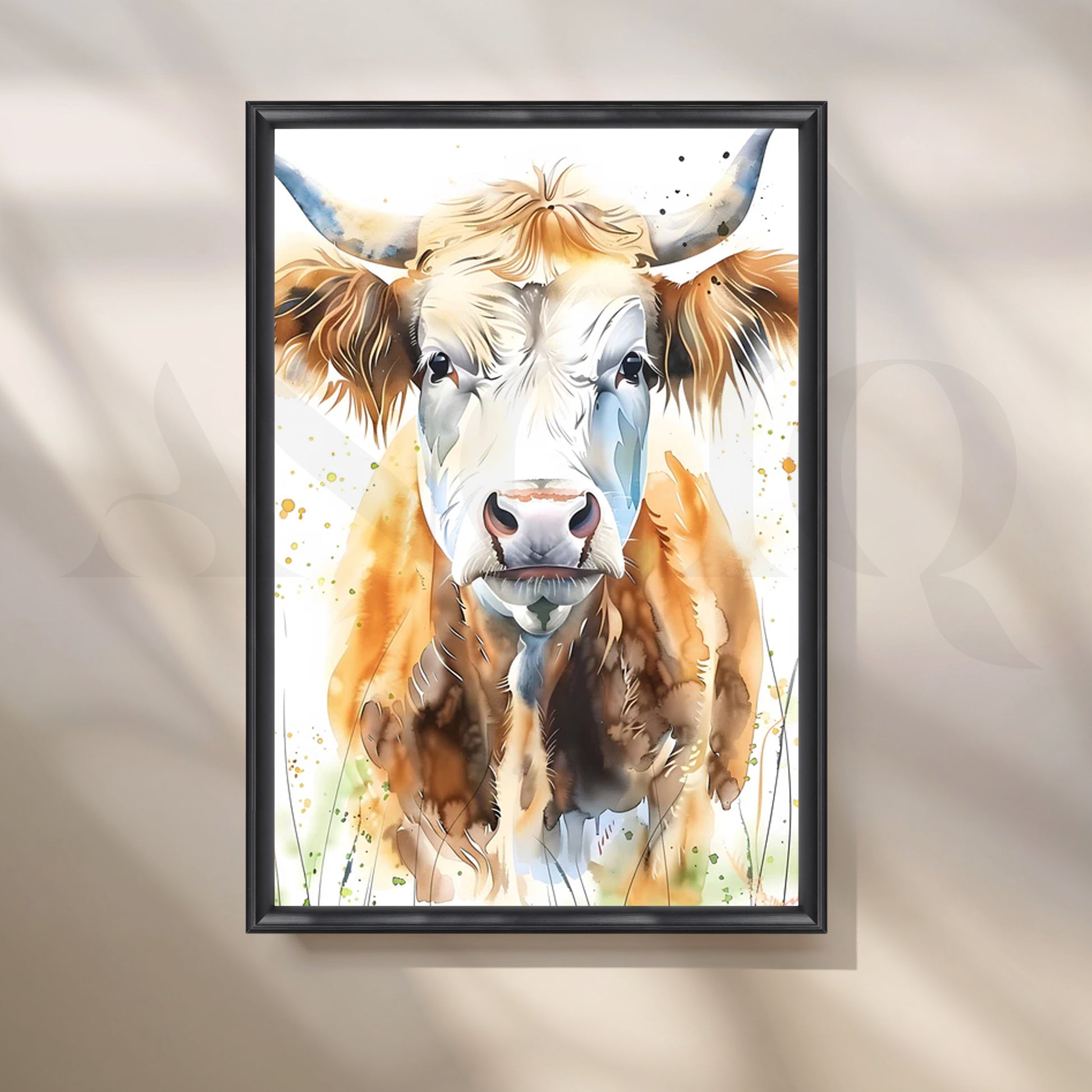 Gentle Highland Cow Canvas Painting for Farmhouse Kitchen