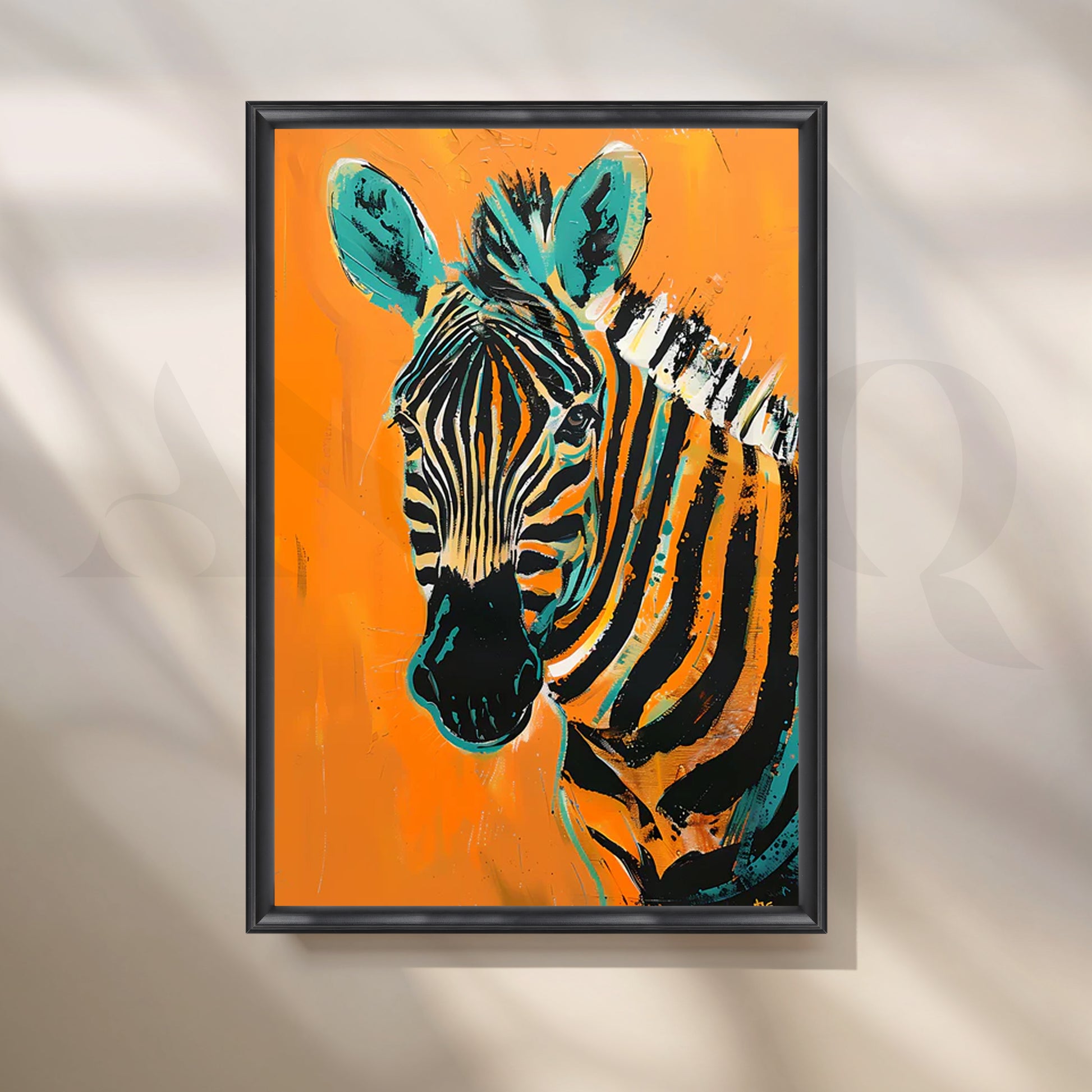 Bold Zebra on Tangerine Canvas Painting for Modern Living Room for Living Room