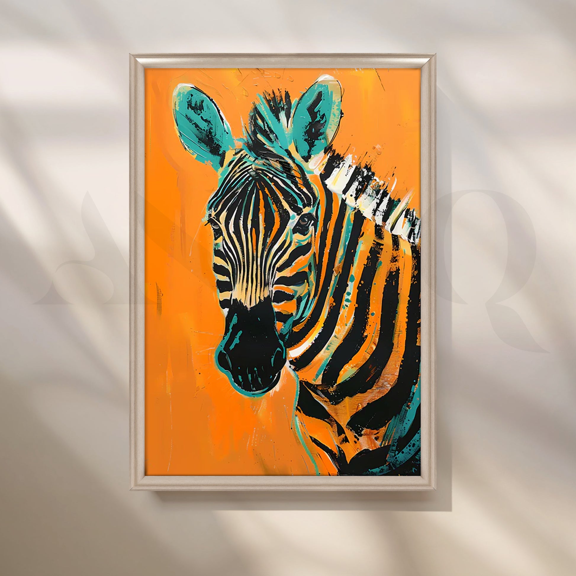 Bold Zebra on Tangerine Canvas Painting for Modern Living Room for Living Room