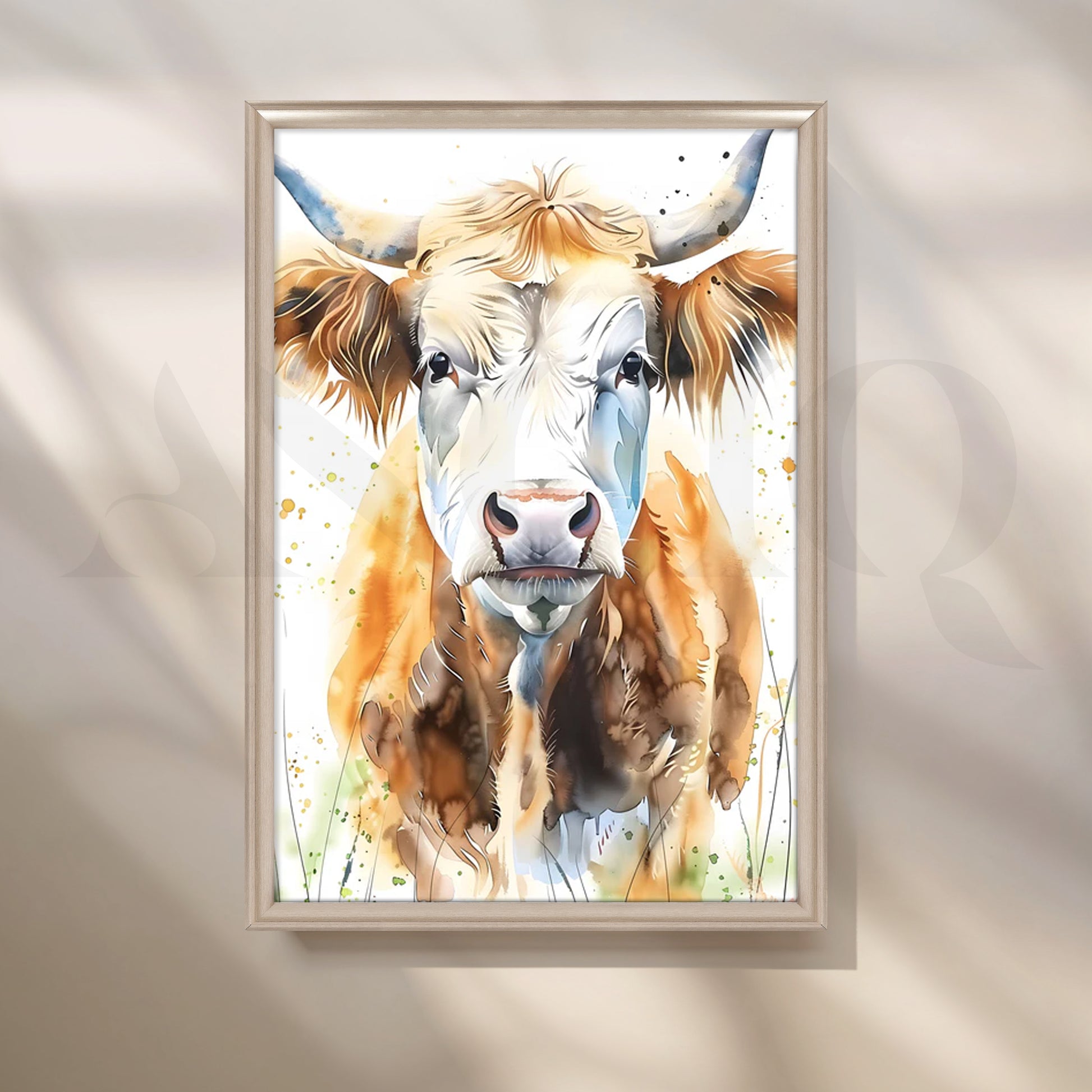Gentle Highland Cow Canvas Painting for Farmhouse Kitchen