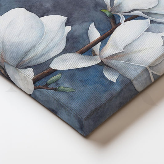 White Magnolia Calm Canvas Artwork for Bedroom or Study