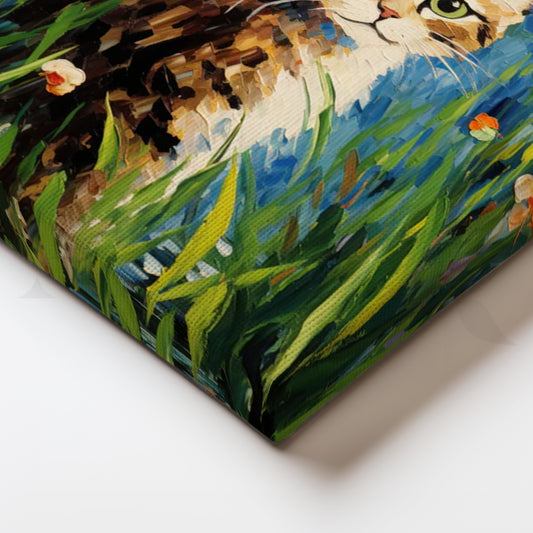 Meadow Tabby Canvas Painting for Cozy Reading Nook