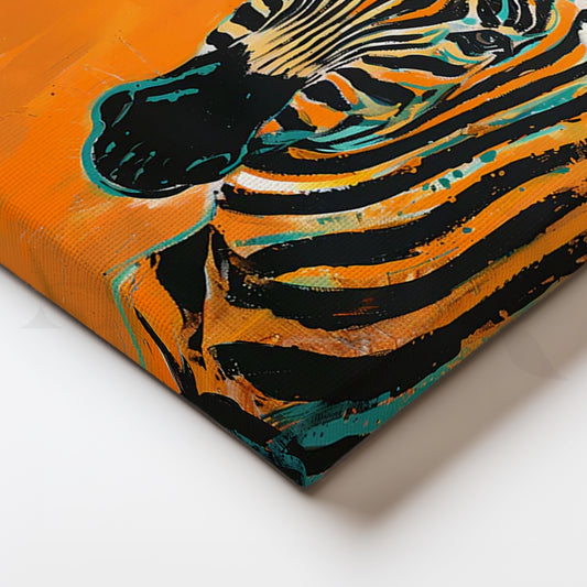 Bold Zebra on Tangerine Canvas Painting for Modern Living Room
