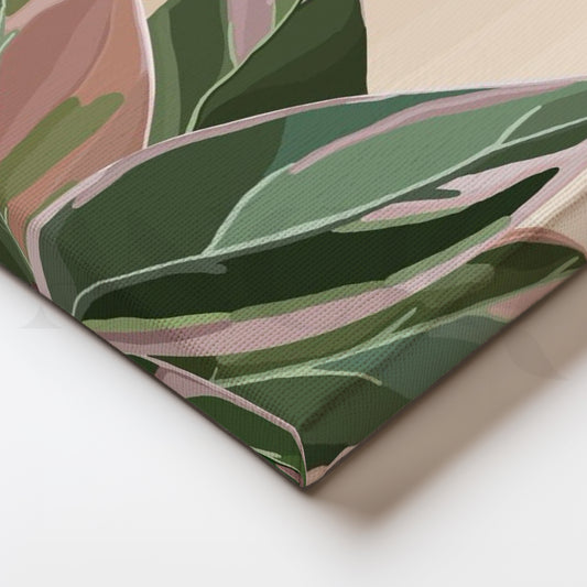 Tropical Pink Leaves Canvas Artwork for Dining Room Walls