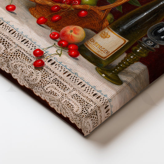 Wine and Cherries Still Life Canvas Artwork for Kitchen Wall