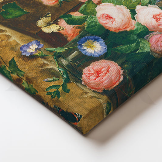 Blossoming Roses and Butterflies Canvas Artwork for Bedroom
