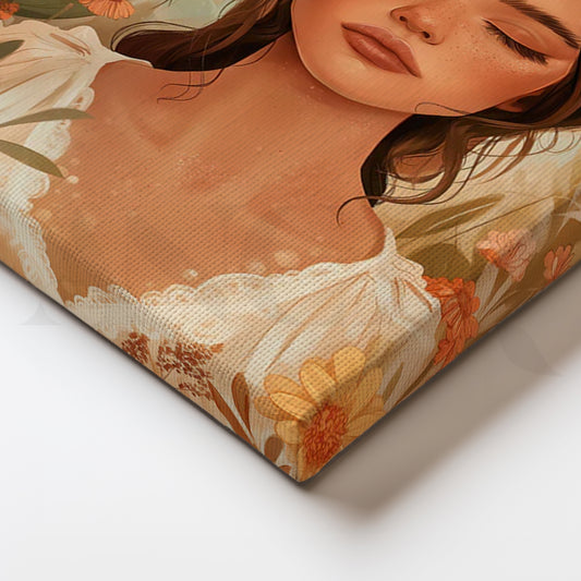 Golden Meadow Muse Canvas Painting for Serene Bedrooms