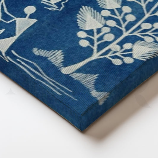 Indigo Village Warli Canvas Painting for Bedroom & Reading Nook