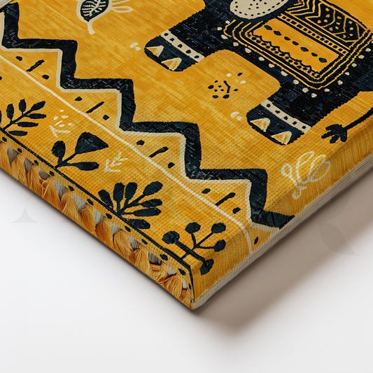 Golden Festive Elephant Canvas Painting for Entryway & Bedroom
