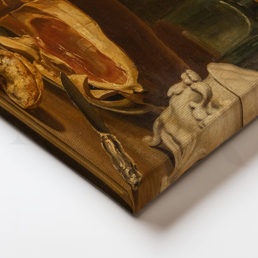 Still Life with Ham and Pottery Canvas Artwork for Kitchen Wall